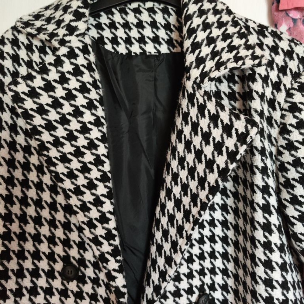 Loose Houndstooth Women Trench Coat Elegant Lapel High-end Fashion Office Jacket - Picture 6 of 12